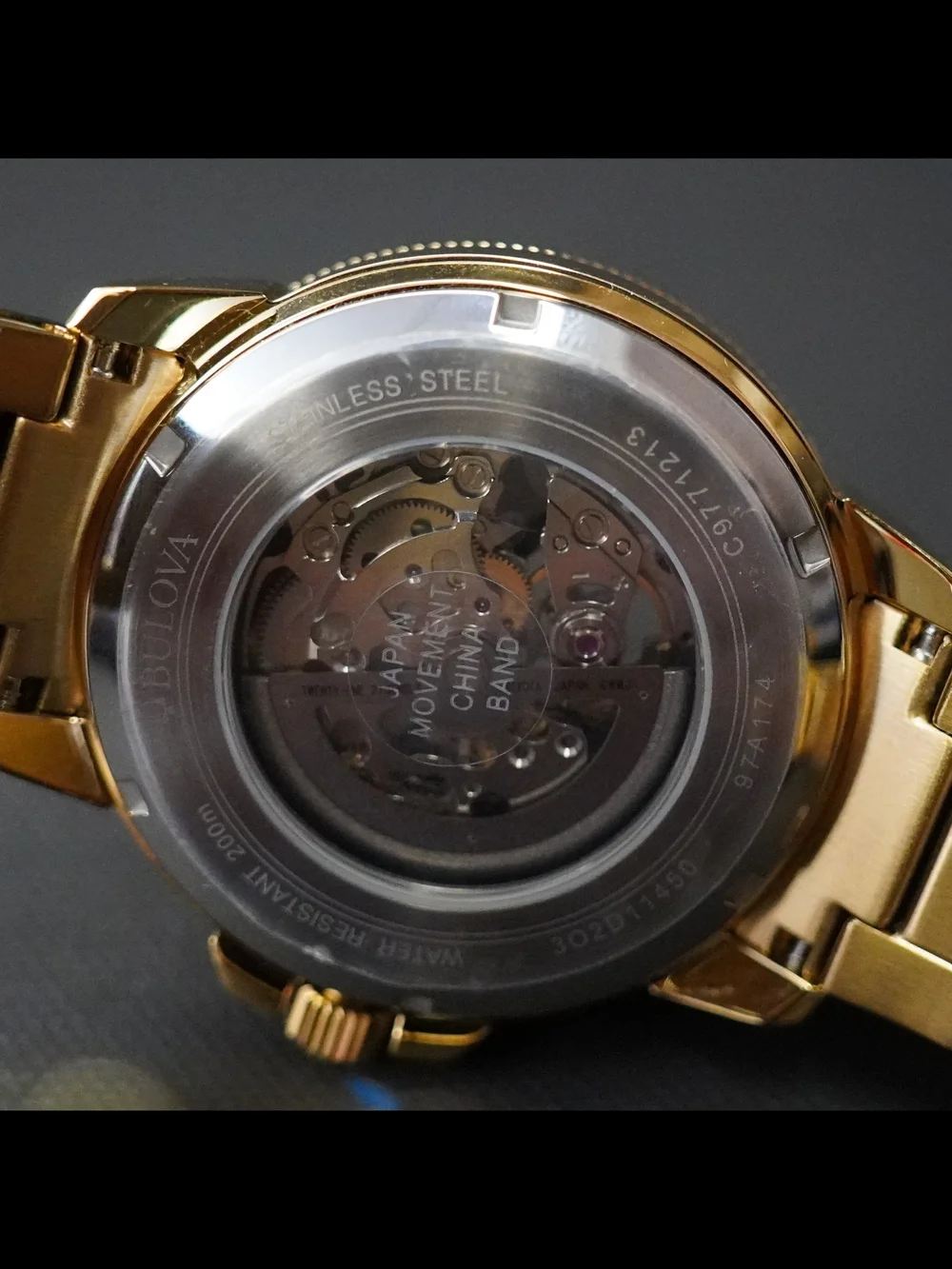 Bulova Marine Star Automatic Black Dial 200M Gold Tone Men's Watch 97A174